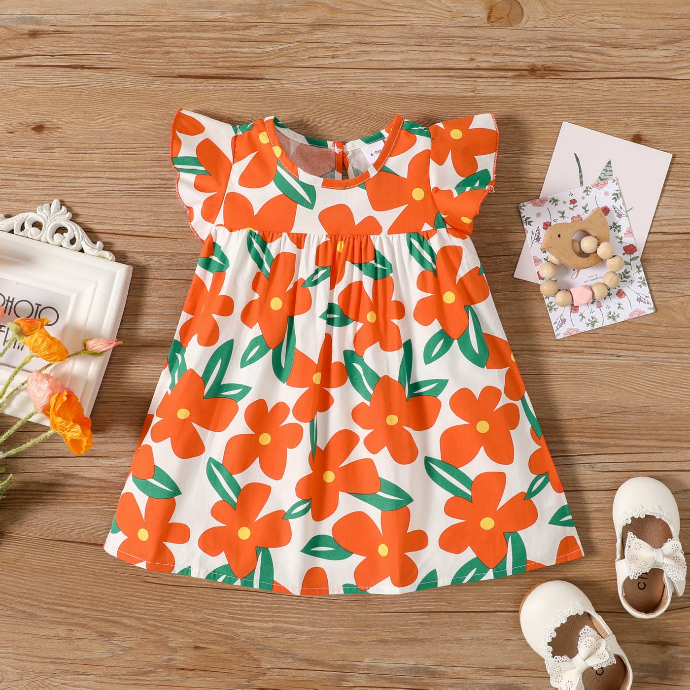 Floral Print Flutter-sleeve Dress