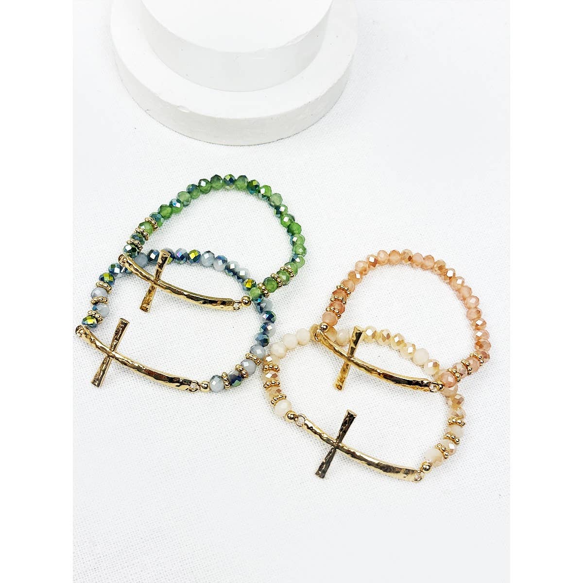 Hammered Cross Bead Stretch Bracelet-DID NOT PUT ONLINE