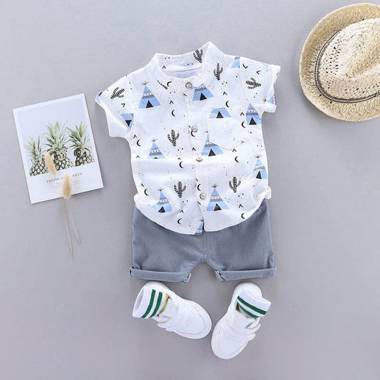 Cactus Print Short-sleeve Shirt and Pants Set