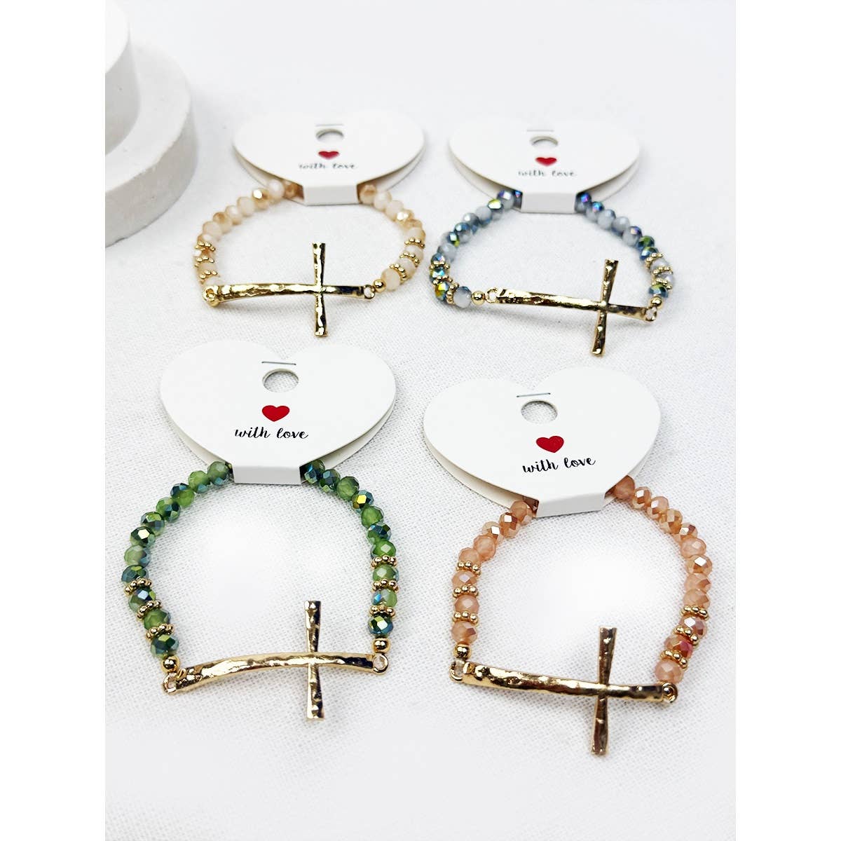 Hammered Cross Bead Stretch Bracelet-DID NOT PUT ONLINE