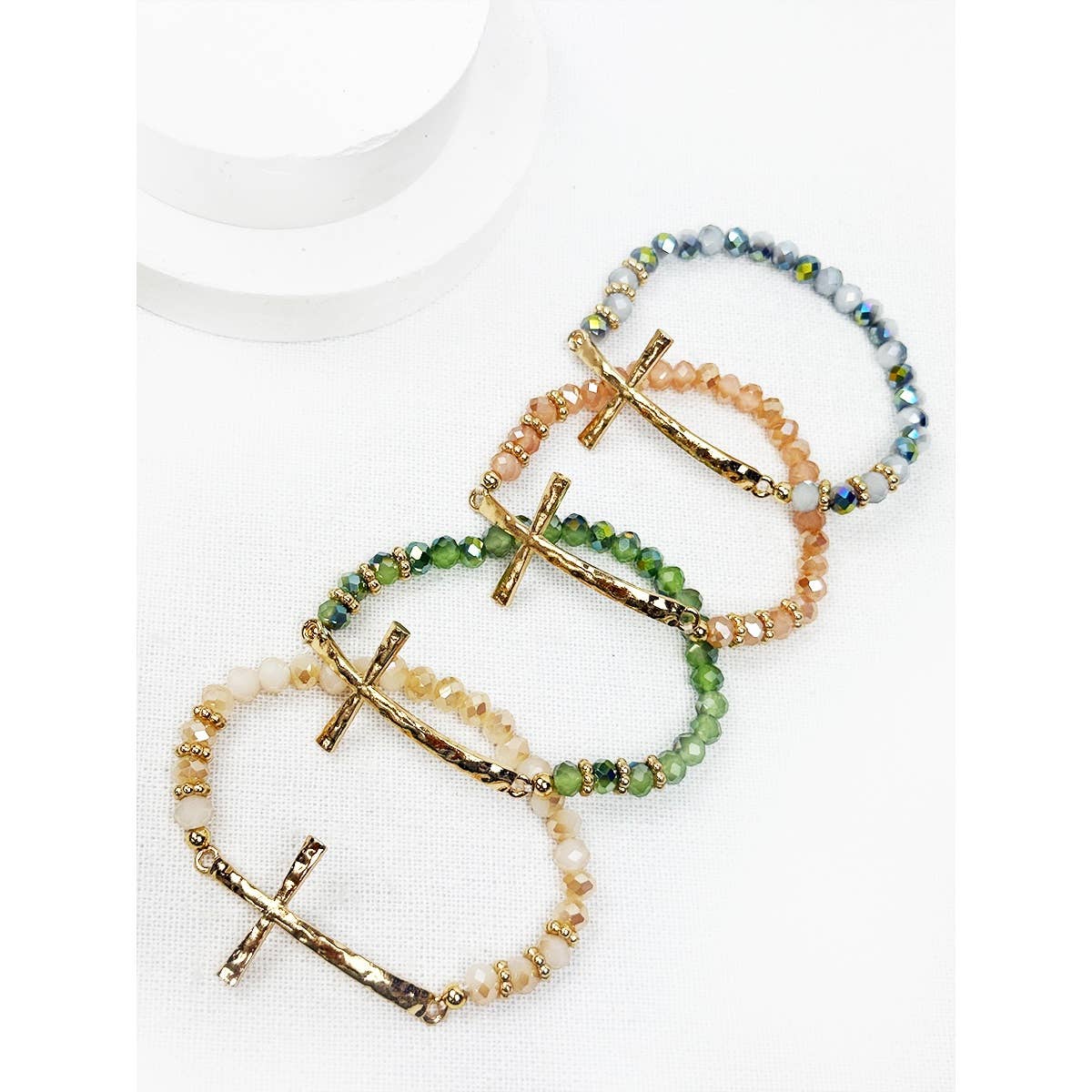 Hammered Cross Bead Stretch Bracelet-DID NOT PUT ONLINE
