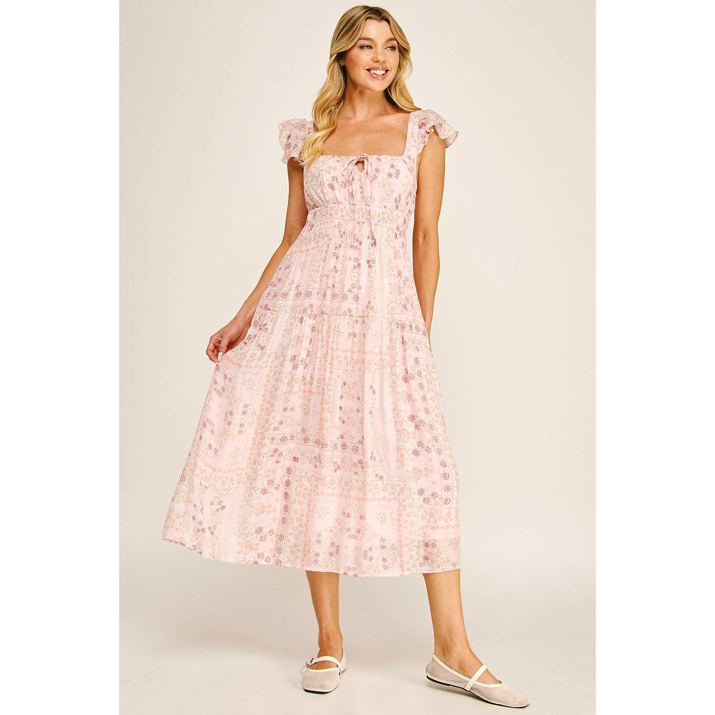 Soft Bloom Tiered Midi Dress