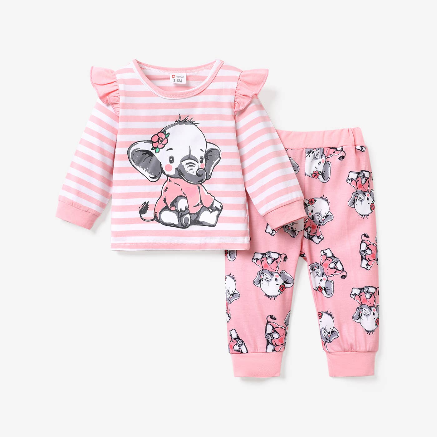 2pcs Baby Girl Elephant Grey Top and Trousers Set