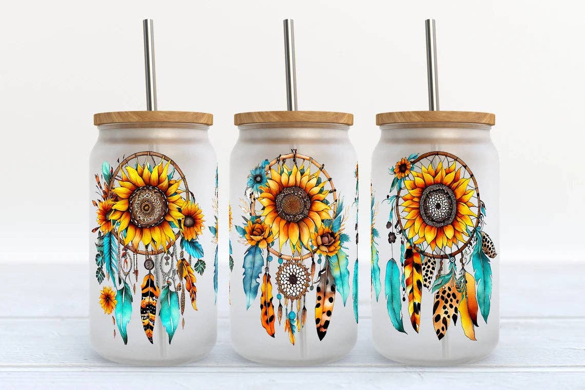 Dreamcatcher Sunflowers Glass Tumbler