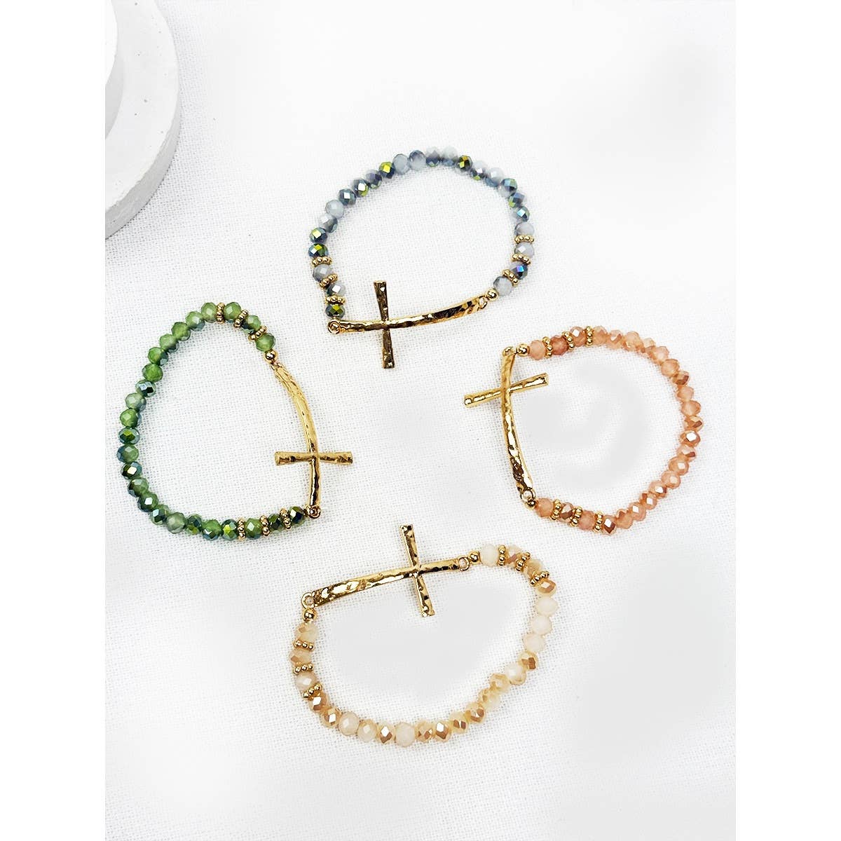 Hammered Cross Bead Stretch Bracelet-DID NOT PUT ONLINE