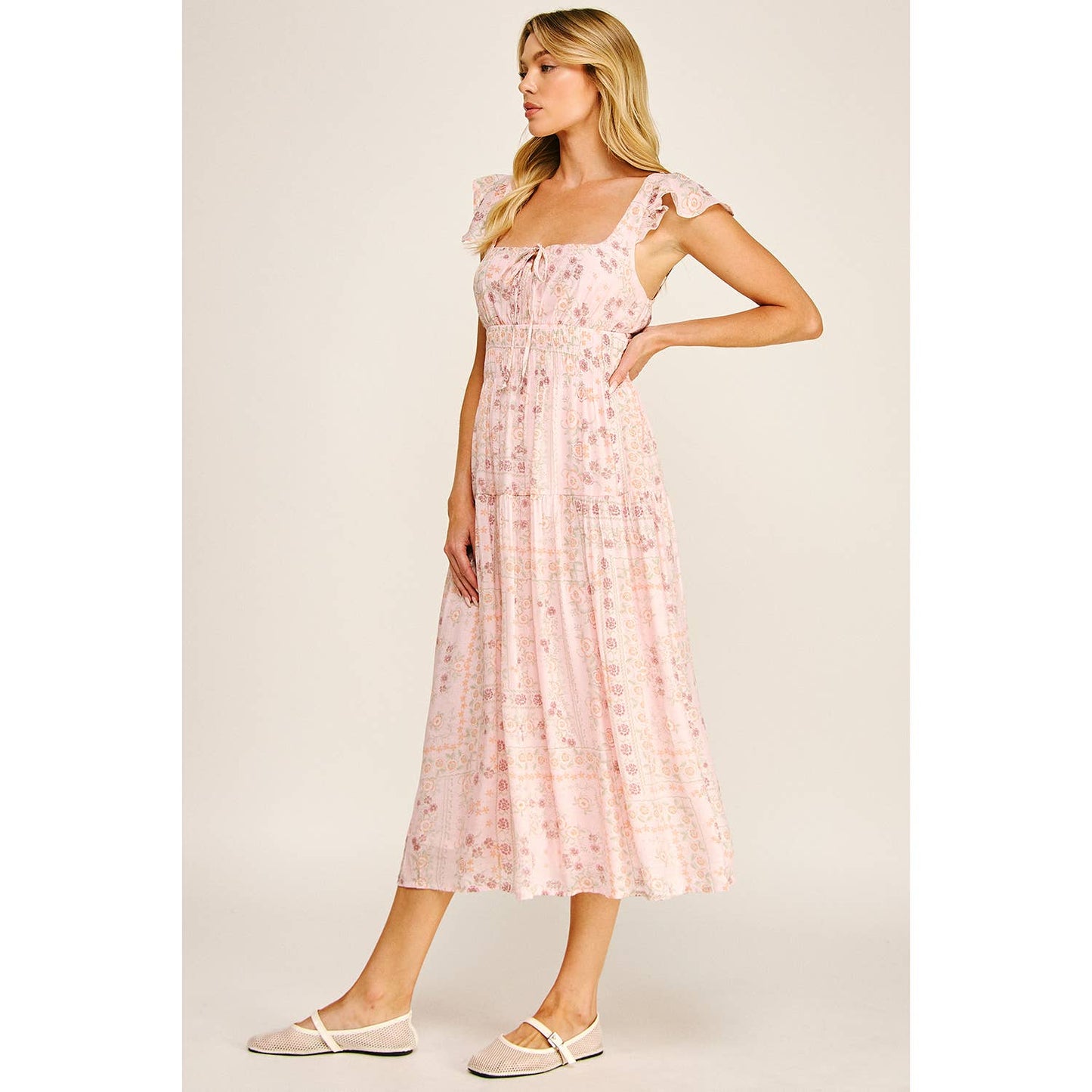 Soft Bloom Tiered Midi Dress