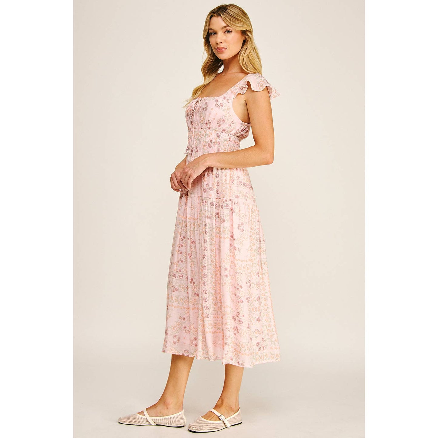 Soft Bloom Tiered Midi Dress
