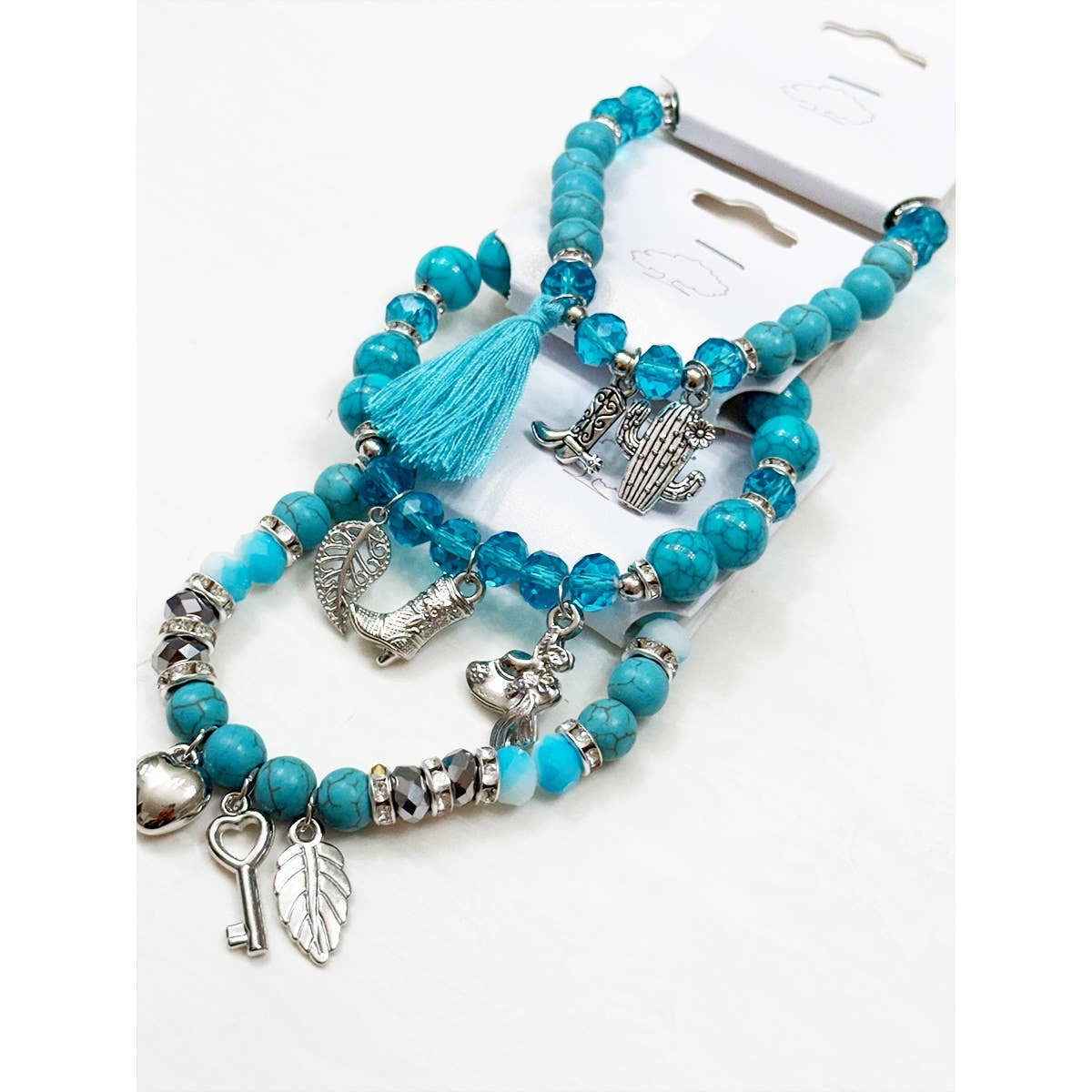 Western Boho Mix Charms Turquoise Theme Bracelet-DID NOT PUT ONLINE