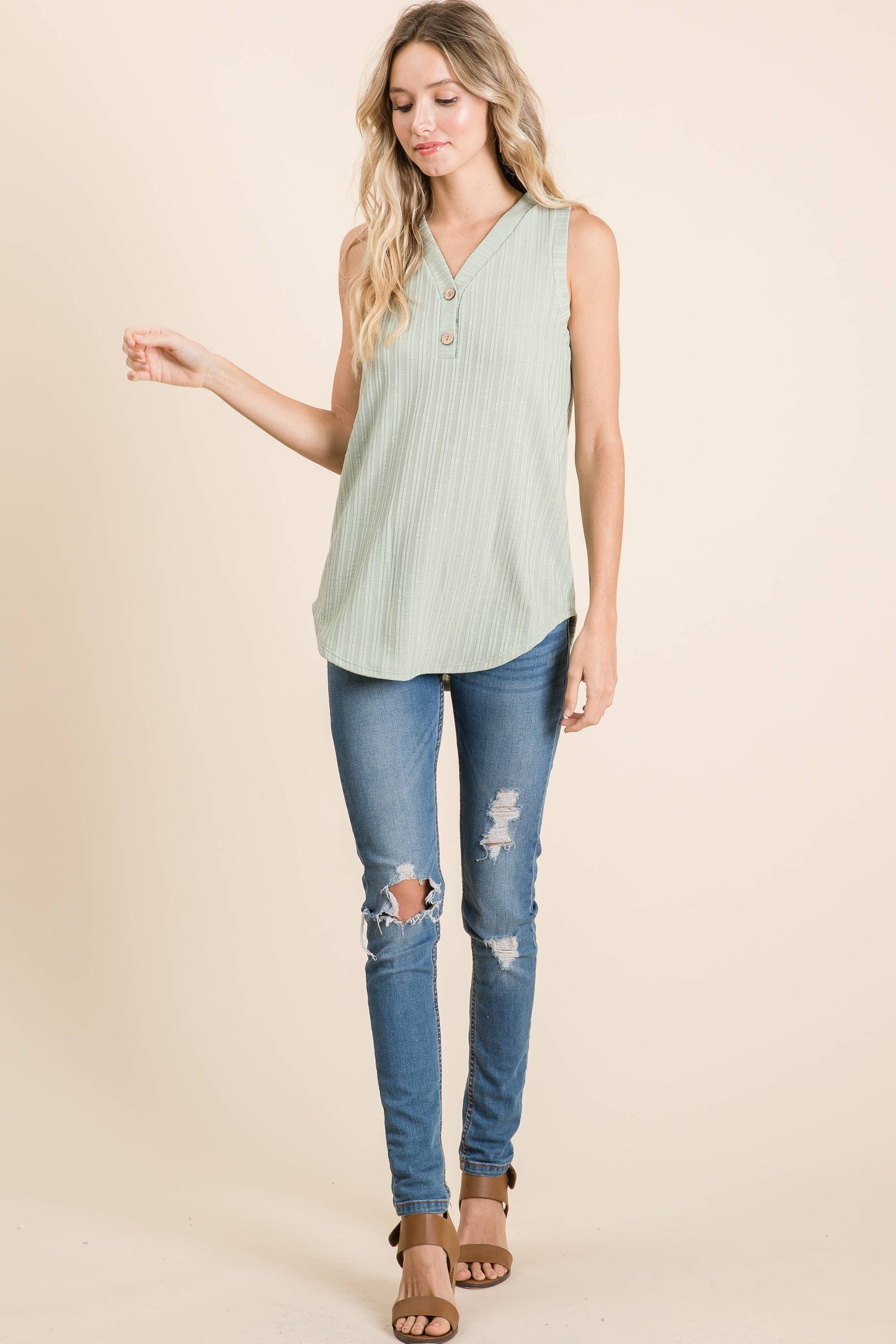 Faux Button Tank Top