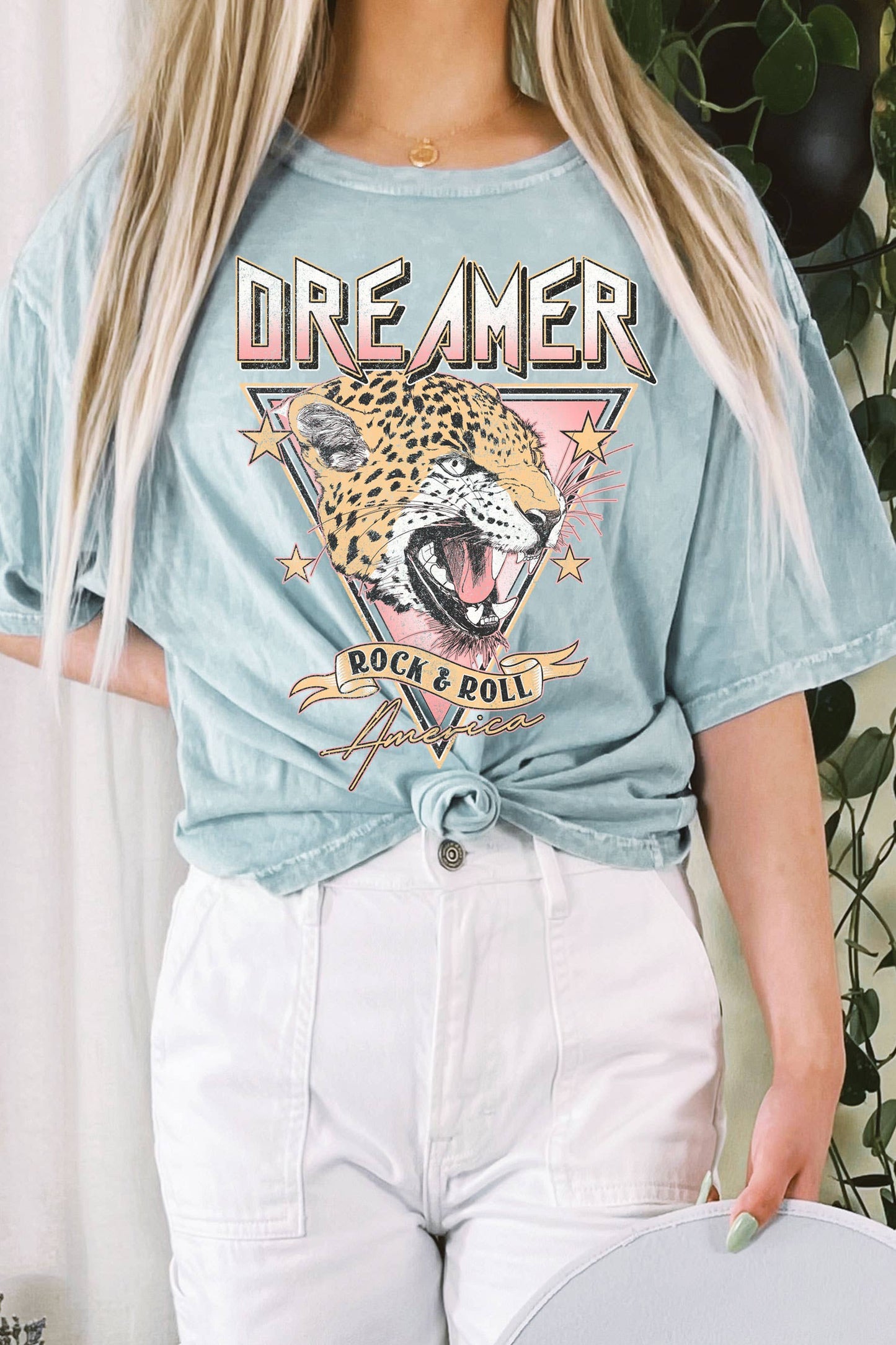 DREAMER ROCK AND ROLL LEOPARD MINERAL GRAPHIC LONG CROP TOP