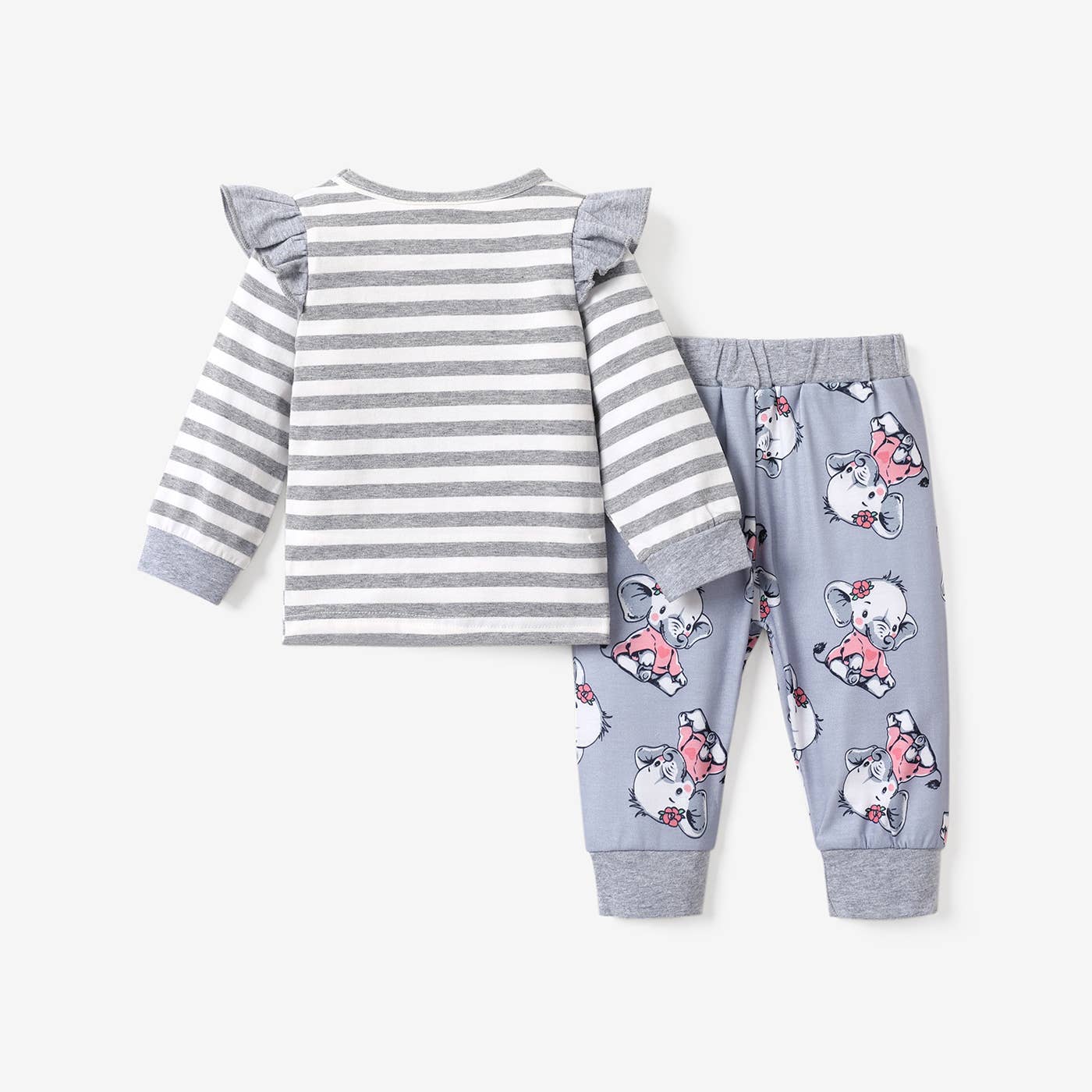 2pcs Baby Girl Elephant Grey Top and Trousers Set