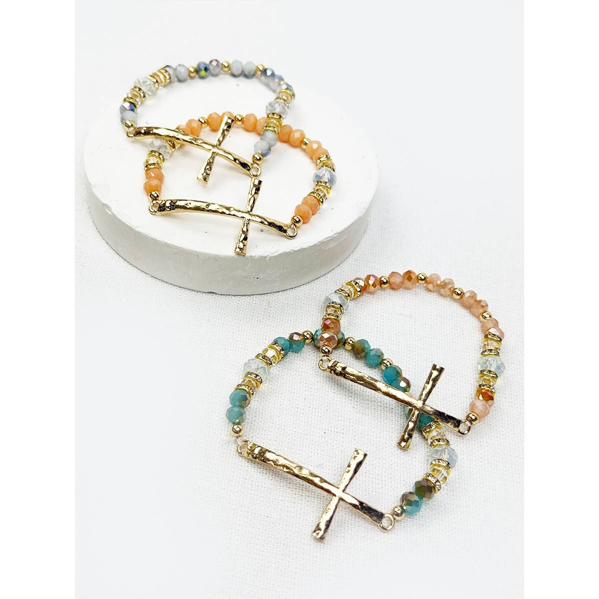 Hammered Cross Bead Stretch Bracelet-DID NOT PUT ONLINE
