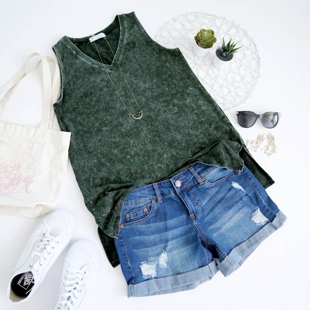 Mineral Wash V-Neck Tank Top