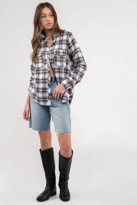 LIGHTWEIGHT PLAID  BUTTON DOWN