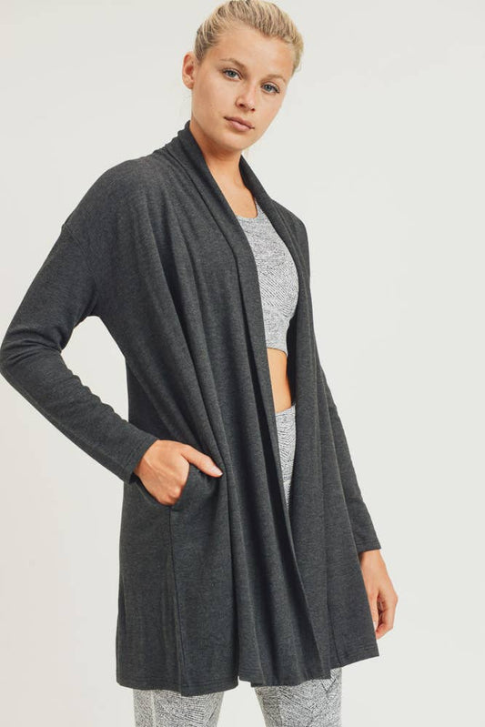 Longline Open-Front Cardigan with Back Yoke