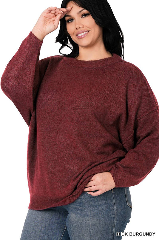 Plus Oversized Round Neck Raw Seam Melange Sweater