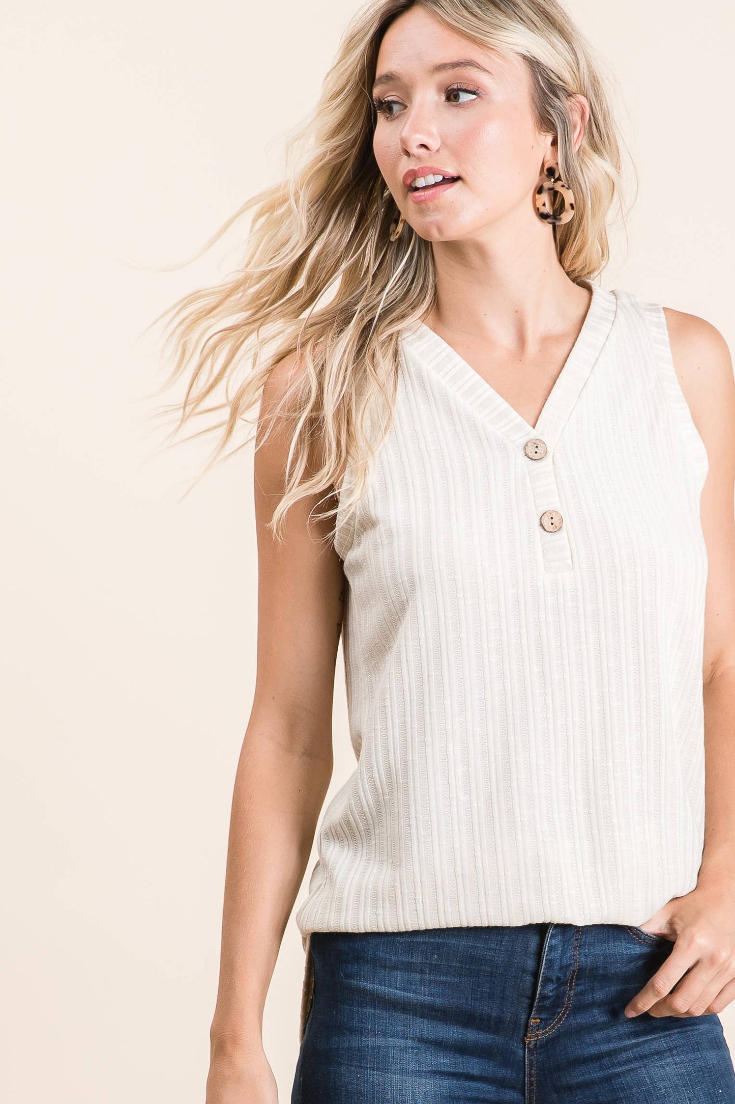 Faux Button Tank Top